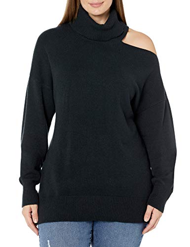 The Drop Jersey para Mujer, Josephine, de Manga Larga con Abertura y Cuello Alto Holgado, Negro, 3X