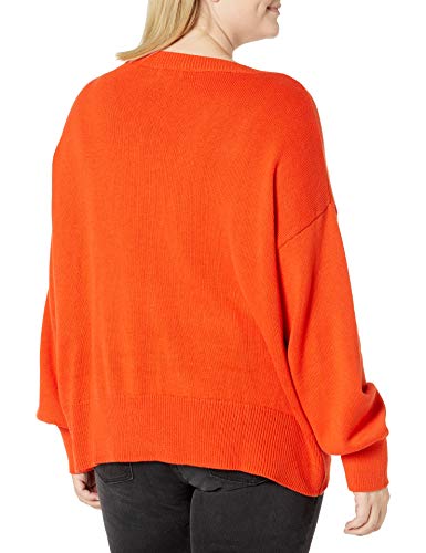 The Drop Lisa Suéter amplio suave de cuello de pico ancho, Naranja, XL