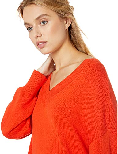 The Drop Lisa Suéter amplio suave de cuello de pico ancho, Naranja, XL