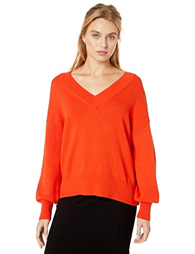 The Drop Lisa Suéter amplio suave de cuello de pico ancho, Naranja, XL