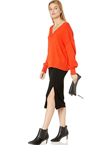 The Drop Lisa Suéter amplio suave de cuello de pico ancho, Naranja, XL