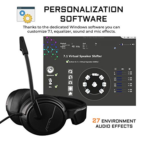 THE G-LAB Korp THALLIUM Cascos Gaming USB 7.1 Digital Surround - Auriculares Gaming - Micrófono con cancelación de ruido, LED RGB - Compatible con PC PS4 Mac (Negro)