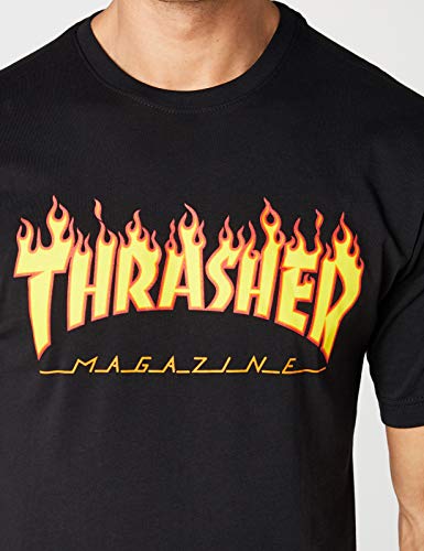 THRASHER Flame Camiseta, Unisex Adulto, Black, M