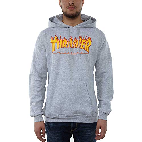 THRASHER Flame Logo Camiseta, Unisex Adulto, Grey, L