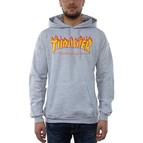 THRASHER Flame Logo Camiseta, Unisex Adulto, Grey, M