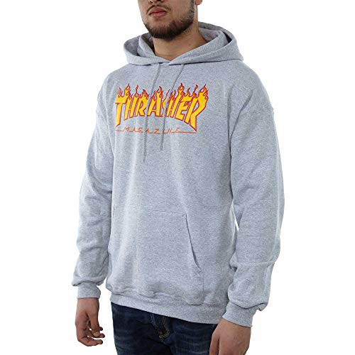 THRASHER Flame Logo Camiseta, Unisex Adulto, Grey, S