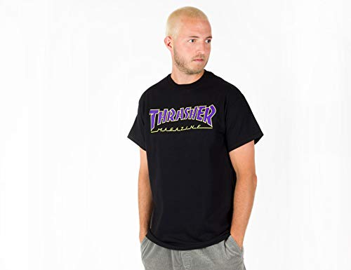 THRASHER Outlined Camiseta, Hombre, Black/Purple, l