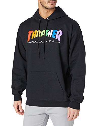 THRASHER Rainbow mag Sudadera, Black (Negro), S Hombre