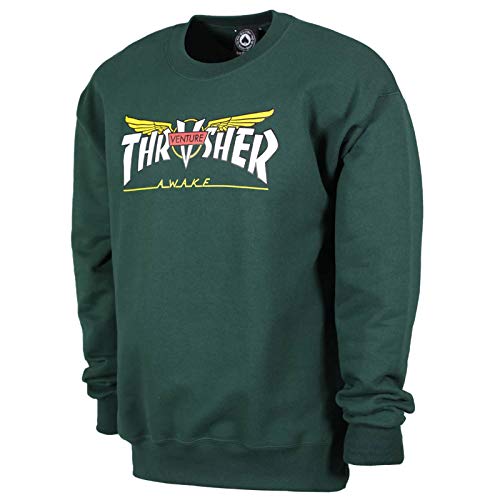 THRASHER Venture Collab Crew Sudadera, Hombre, Forest Green, s
