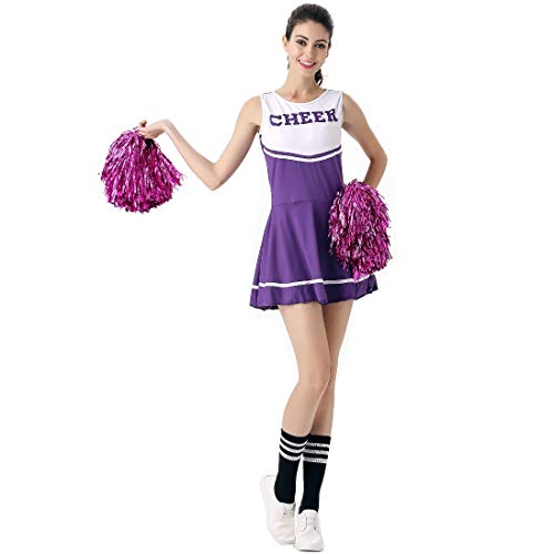 ThreeH Disfraz de Animadora para Mujer Disfraz de Fiesta de Disfraces Disfraz de Vestimenta Musical Talla única Sin Pompones,Purple