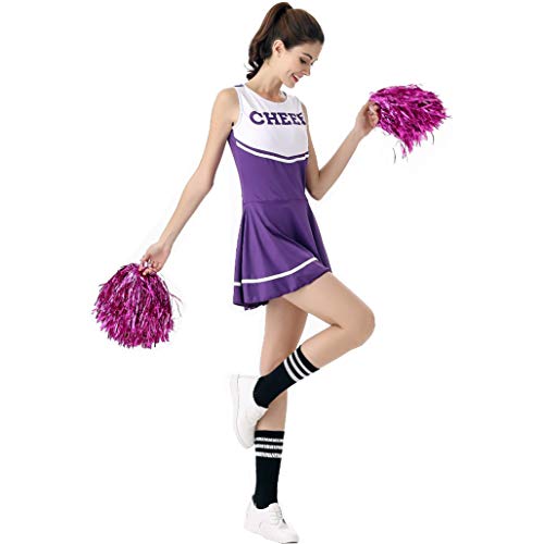 ThreeH Disfraz de Animadora para Mujer Disfraz de Fiesta de Disfraces Disfraz de Vestimenta Musical Talla única Sin Pompones,Purple