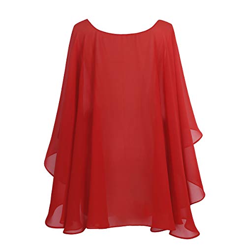 TiaoBug Chal Estola de Gasa Mujer Chica para Fiesta Boda Novia Cárdigan Primavera Verano Talla Grande Capa con Bloques Camisola Fiesta Boda Mujer Ropa Playa mujer Rojo One Size