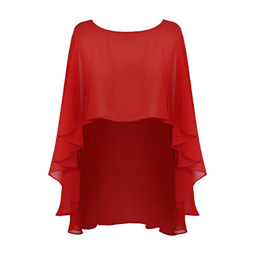 TiaoBug Chal Estola de Gasa Mujer Chica para Fiesta Boda Novia Cárdigan Primavera Verano Talla Grande Capa con Bloques Camisola Fiesta Boda Mujer Ropa Playa mujer Rojo One Size
