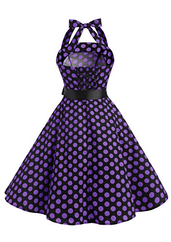 Timormode 10212 Vestido De Vintage Cóctel 50s Elegante Mujer con Cinturón Negro Violeta XS