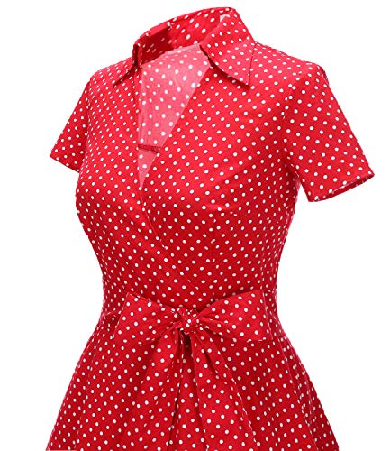 Timormode Mujer A-Línea Manga Corta Retro 1950s Vintage Prom Vestidos Rojo Pequeño Punto 3XL