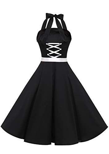 Timormode – Vestido de cóctel sexy, retro, vintage, para mujer, diseño de los años 40, 50 y 60, estilo Rockabilly, con escote A- Noir2 XS