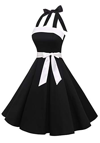 Timormode – Vestido de cóctel sexy, retro, vintage, para mujer, diseño de los años 40, 50 y 60, estilo Rockabilly, con escote A- Noir2 XS