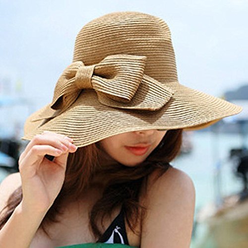 TININNA Bohemia Verano Sun Floppy Mujer Sombrero de la Playa de la Paja del Borde Grande Ancho Cap Moda de Viajes Vacaciones De ala Ancha Sombrero Grande Gorro para Muchacha Coffee