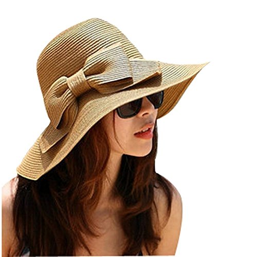 TININNA Bohemia Verano Sun Floppy Mujer Sombrero de la Playa de la Paja del Borde Grande Ancho Cap Moda de Viajes Vacaciones De ala Ancha Sombrero Grande Gorro para Muchacha Coffee