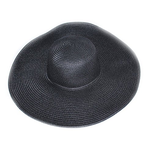 TININNA Moda Sombrero,Bohemia Verano Sun Floppy Plegable Sombrero de la Playa de la Paja del Borde Grande Ancho Cap.(Negro)