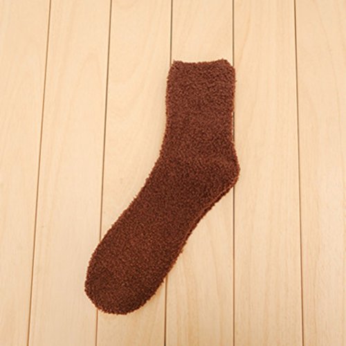 Tinksky Calcetines tobilleros de lana polar para hombres Calcetines de piso gruesos cálidos Calcetines mullidos de cama para dormir 1 par (café)