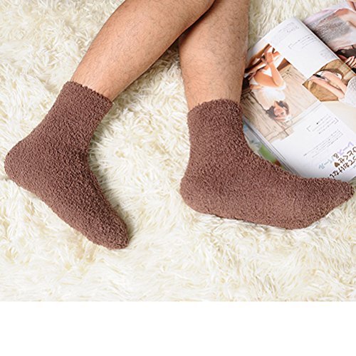 Tinksky Calcetines tobilleros de lana polar para hombres Calcetines de piso gruesos cálidos Calcetines mullidos de cama para dormir 1 par (café)