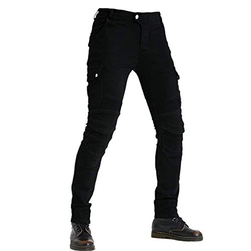 TIUTIU Vaqueros Para Montar En Moto Para Hombres Con 4 Almohadillas Protectoras Extraíbles, Pantalones De Ciclismo Anticaídas Elásticos Kevlar, Pantalones De Carreras Profesionales (Black,M)