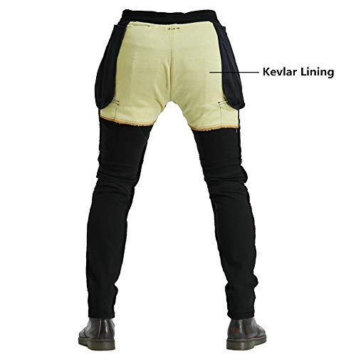 TIUTIU Vaqueros Para Montar En Moto Para Hombres Con 4 Almohadillas Protectoras Extraíbles, Pantalones De Ciclismo Anticaídas Elásticos Kevlar, Pantalones De Carreras Profesionales (Black,M)