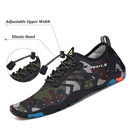 Tmaza Zapatos de Agua Hombre Secado Rápido Zapatos de Surf Mujer Respirable Antideslizante Escarpines Snorkel para Vela,Kayak,Buceo Verde Camuflaje 42 EU