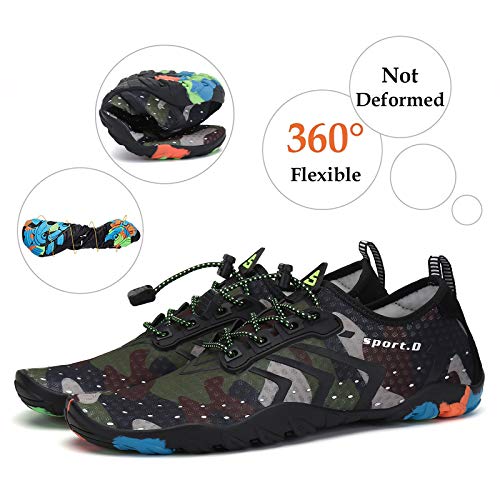 Tmaza Zapatos de Agua Hombre Secado Rápido Zapatos de Surf Mujer Respirable Antideslizante Escarpines Snorkel para Vela,Kayak,Buceo Verde Camuflaje 42 EU
