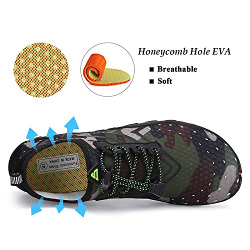 Tmaza Zapatos de Agua Hombre Secado Rápido Zapatos de Surf Mujer Respirable Antideslizante Escarpines Snorkel para Vela,Kayak,Buceo Verde Camuflaje 42 EU