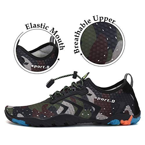 Tmaza Zapatos de Agua Hombre Secado Rápido Zapatos de Surf Mujer Respirable Antideslizante Escarpines Snorkel para Vela,Kayak,Buceo Verde Camuflaje 42 EU