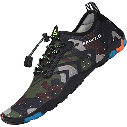 Tmaza Zapatos de Agua Hombre Secado Rápido Zapatos de Surf Mujer Respirable Antideslizante Escarpines Snorkel para Vela,Kayak,Buceo Verde Camuflaje 42 EU