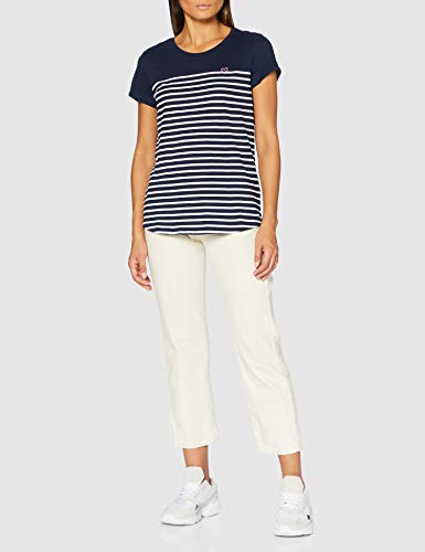 TOM TAILOR Denim Streifen Camiseta , Blanco ( 22701/Azul Marino Con Franja Blanca ) , M para Mujer