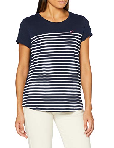 TOM TAILOR Denim Streifen Camiseta , Blanco ( 22701/Azul Marino Con Franja Blanca ) , M para Mujer