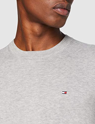 Tommy Hilfiger Core Cotton-Silk Cneck suéter, Gris (Cloud Htr 501), Large para Hombre
