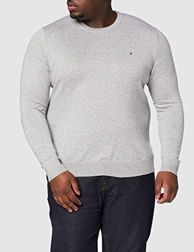 Tommy Hilfiger Core Cotton-Silk Cneck suéter, Gris (Cloud Htr 501), Large para Hombre