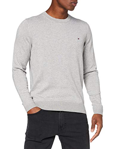 Tommy Hilfiger Core Cotton-Silk Cneck suéter, Gris (Cloud Htr 501), Large para Hombre
