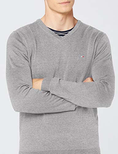 Tommy Hilfiger Core Cotton-Silk Vneck suéter, Gris (Cloud Htr 501), XX-Large para Hombre