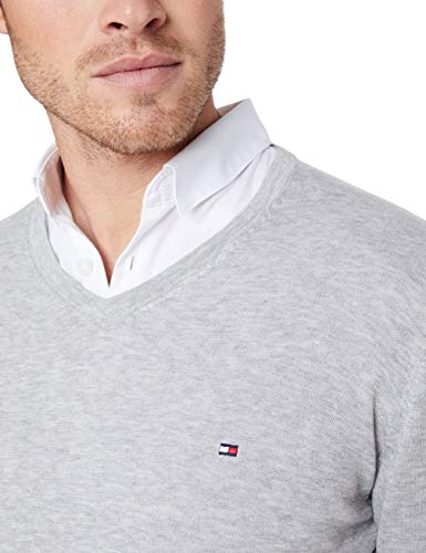 Tommy Hilfiger Core Cotton-Silk Vneck suéter, Gris (Cloud Htr 501), XX-Large para Hombre