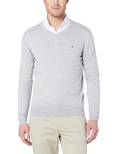 Tommy Hilfiger Core Cotton-Silk Vneck suéter, Gris (Cloud Htr 501), XX-Large para Hombre