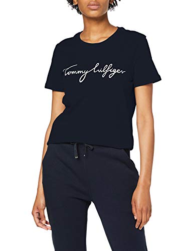 Tommy Hilfiger Heritage Crew Neck Graphic tee Camiseta, Azul (Midnight 403), Large para Mujer