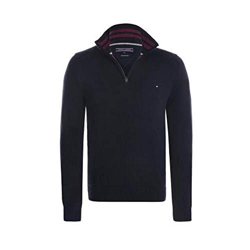 Tommy Hilfiger Jersey con Cuello Zip (S, Navy)