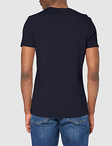 Tommy Hilfiger Logo Camiseta de Cuello Redondo,Perfecta para El Tiempo Libre, Azul (Navy Blazer), L para Hombre