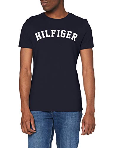 Tommy Hilfiger Logo Camiseta de Cuello Redondo,Perfecta para El Tiempo Libre, Azul (Navy Blazer), L para Hombre