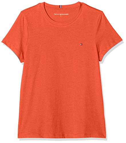 Tommy Hilfiger Mujer New Crew Neck tee suéter Not Applicable, Naranja (Bright Vermillion Sn6), 36 (Talla del Fabricante: Small)
