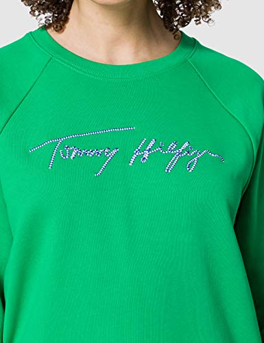 Tommy Hilfiger Relaxed Script C-NK Sweatshirt Sudadera, Verde primario, XS para Mujer