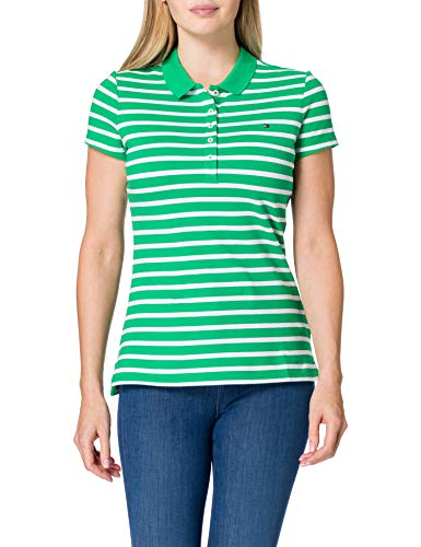 Tommy Hilfiger Short Sleeve Slim Polo Stripe Camiseta sin Mangas para bebés y niños pequeños, Classic Breton STP/Primario Verde, XXL para Mujer
