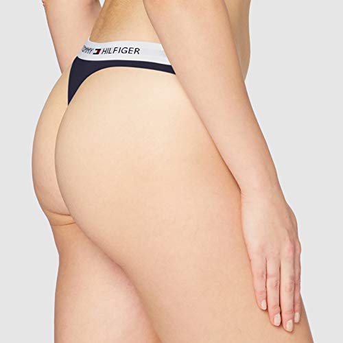 Tommy Hilfiger Tanga de Algodón Cintura elástica con el Logo, Azul (Navy Blazer), XS para Mujer