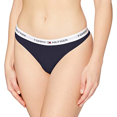 Tommy Hilfiger Tanga de Algodón Cintura elástica con el Logo, Azul (Navy Blazer), XS para Mujer